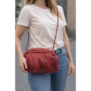 Vintage Red Leather‎ Crossbody Bag Patchwork Textured/Animal Design